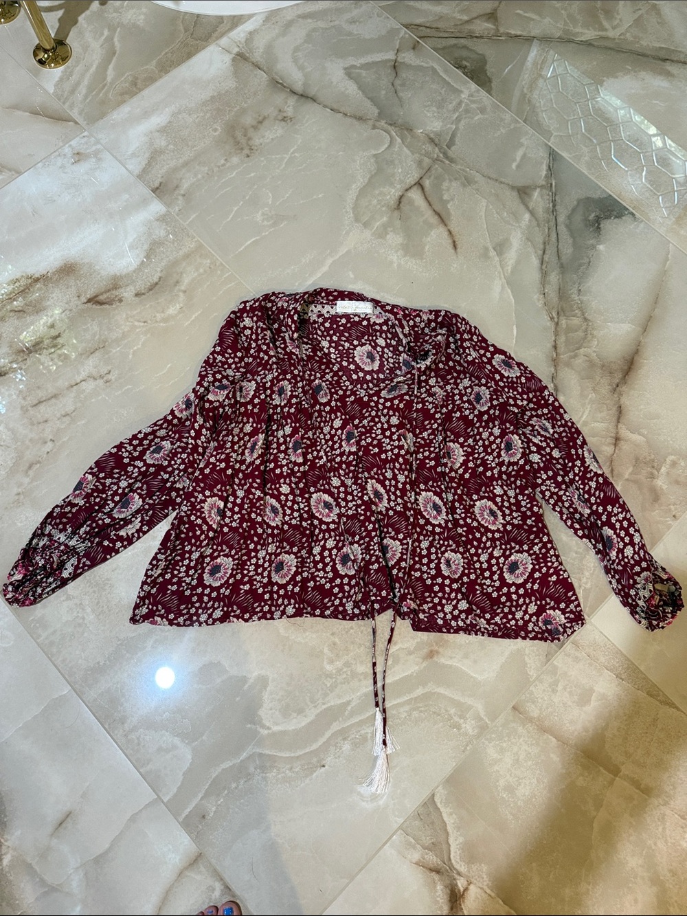 Natalie Martin Burgundy Floral Tie-Front Blouse